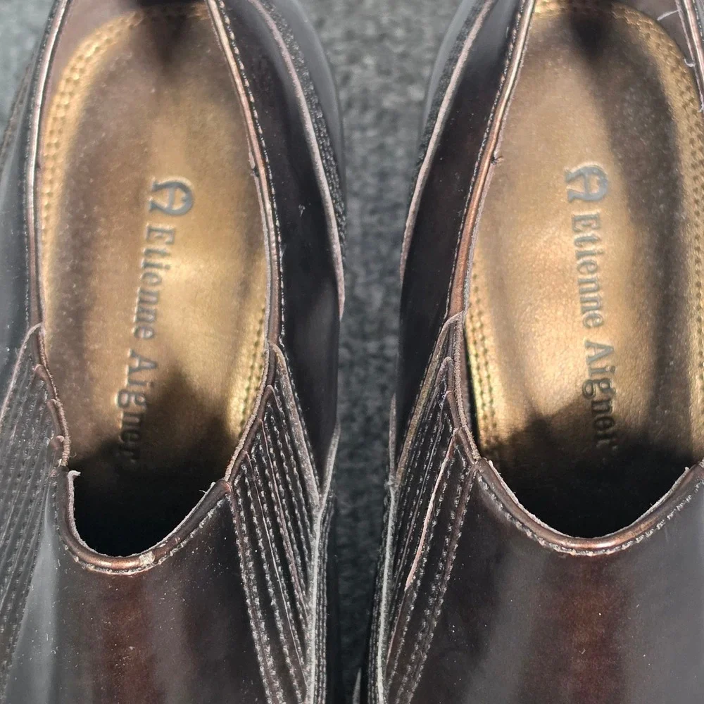 Etienne Aigner Nessie Bronze Metallic Wingtip Shooties Block Heel Womens 6.5M